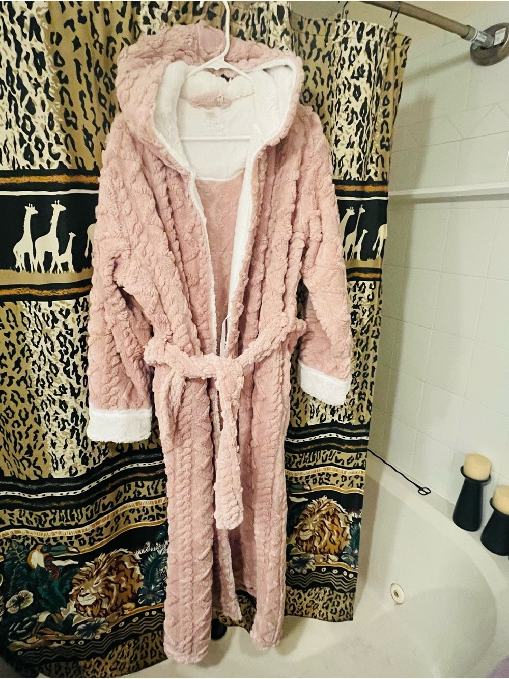 Plush Hooded Long Robe for Women in Blush Pink
